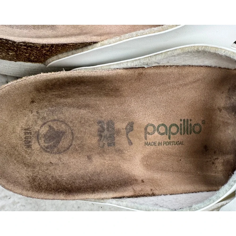 Papillio Birkenstock Arizona Platform Sandals Womens 38 7-7.5 White Vegan‎ Slide